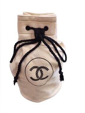 Chanel GUC Cream Colored Canvas Makeup Bag With Drawstring.